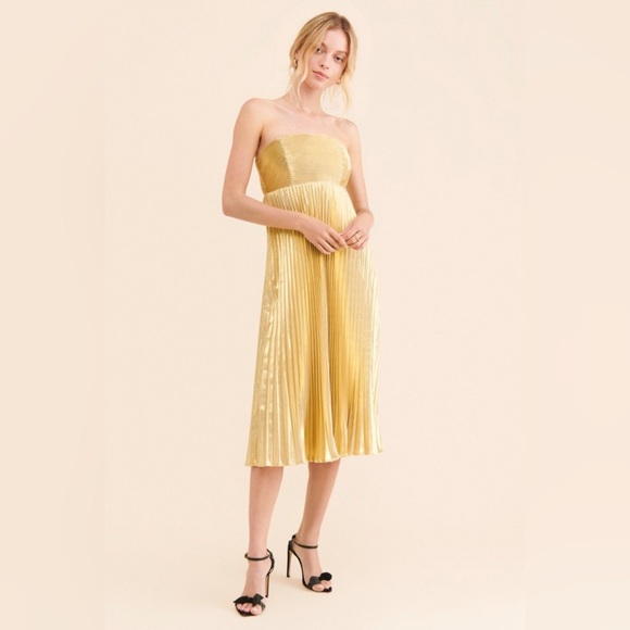 Anthropologie Let Me Be Gold Foil Pleated Strapless Midi Dress Size XS NWT - Picture 4 of 13